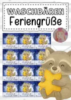 Vorschau - Mal- und Bastelvorlagen - Feriengrüße mit Sternen für die Waschbärenklasse - Deckblatt