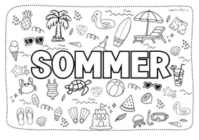Vorschau - Mal- und Bastelvorlagen - Doodle Ausmalbilder | Sommer | Malblatt | Deutsch & Englisch - Seite 1