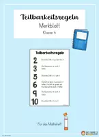Vorschau - Merkblätter - Merkheft Eintrag Klasse 4: Teilbarkeitsregeln (2, 3, 5, 6, 9, 10) - Deckblatt