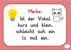 Vorschau - Poster - Rechtschreibung Merksatz tz kurzer Vokal Rechtschreibregel - Seite 1