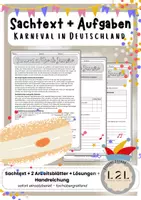 Vorschau - Arbeitsblätter - Karneval / Fasching in Deutschland - Sachtext und Arbeitsblätter mit Lösungen - Zur Förderung des Leseverstehens / der Lesekompetenz - Textverständnis fördern an Fasching / Karneval / Fastnacht / ... - Deckblatt