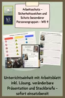 Vorschau - Stundenentwürfe - Arbeitsschutz - Sicherheitszeichen und besondere Schutzgruppen - WR 9 - Deckblatt