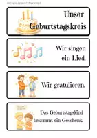 Vorschau - Fördermaterial/Inklusion - Geburtstagskreis Fächer – Ritualkarten für Morgenkreis & Geburtstag - Seite 1