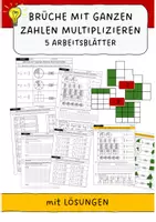 Vorschau - Arbeitsblätter - Brüche mit ganzen Zahlen multiplizieren - 5 Arbeitsblätter mit Lösungen - Deckblatt