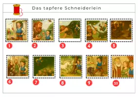 Vorschau - Arbeitsblätter - Das tapfere Schneiderlein – Bildergeschichte mit Texten, Erzählarbeit - Seite 1