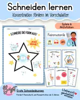 Vorschau - Arbeitsblätter - Schneiden üben mit der Schere für die Vorschule–Schneiden lernen im Kindergarten - Deckblatt