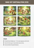Vorschau - Bildkarten - Kamishibai Geschichte zu Ostern & Osterhasen helfen, Ostergeschichte für Kinder | 6 Bildkarten + Text A3 & A4 – 5 Waldfreunde - Seite 1