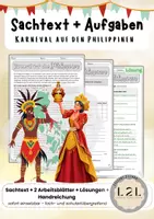 Vorschau - Arbeitsblätter - Karneval / Fasching auf den Philippinen - Sachtext und Arbeitsblätter mit Lösungen - Zur Förderung des Leseverstehens / der Lesekompetenz - Textverständnis fördern an Fasching / Karneval / Fastnacht / ... - Deckblatt