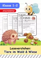 Vorschau - Arbeitsblätter - Leseverstehen "Tiere im Wald & Wiese" | 3 Geschichten | Klasse 1-2 - Deckblatt