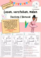 Vorschau - Arbeitsblätter - Fasching/Karneval Lesen Verstehen Malen, Klasse 2, 3, DaZ, differenzierter Lesetext - Deckblatt