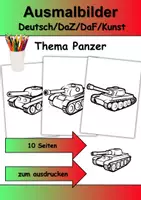 Vorschau - Arbeitsblätter - Ausmalbilder Thema Panzer - Grundschule - Bastelvorlagen - Deckblatt