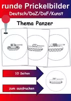 Vorschau - Arbeitsblätter - runde Prickelbilder / Fensterbilder: Panzer - Grundschule - Bastelvorlagen - Deckblatt