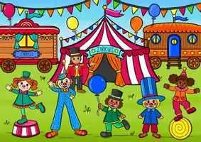 Vorschau - Arbeitsblätter - Zirkus Wimmelbild für Fasching & Karneval - Bildbeschreibung üben - Seite 1