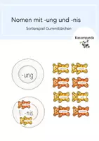 Vorschau - Spiele - Nomen mit der Endung -ung -nis Sortierspiel Gummibärchen - Deckblatt