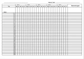 Vorschau - Arbeitsblätter - Monatliche Anwesenheitsliste für Schule & Kita – 2 Vorlagen | 30 Schüler | 31 Tage - Seite 1