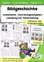 Vorschau - Arbeitsblätter - Bildgeschichte "Achtung, Glatteis" - Lückentext, Zuordnungen, Satzanfänge, Lesen - ab Klasse 2 - Deckblatt