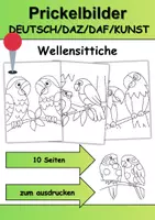 Vorschau - Arbeitsblätter - Prickelbilder / Fensterbilder Thema Wellensittiche - Grundschule - Bastelvorlagen - Deckblatt