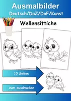 Vorschau - Arbeitsblätter - Ausmalbilder & Prickelbilder PAKET Thema Wellensittiche - Grundschule - Bastelvorlagen - Seite 1