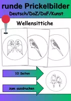 Vorschau - Arbeitsblätter - runde Prickelbilder / Fensterbilder: Wellensittiche - Grundschule - Bastelvorlagen - Deckblatt