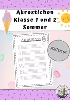 Vorschau - Arbeitsblätter - Schreibanlass Akrostichon: Sommer. Klasse 1 und 2. - Deckblatt