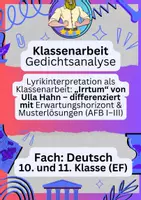 Vorschau - Fördermaterial/Inklusion - Klassenarbeit: Gedichtsanalyse „Irrtum“ von Ulla Hahn – differenziert mit Erwartungshorizont & Lösungen (AFB I–III) | Klasse 10/11 (EF) Deutsch - Deckblatt