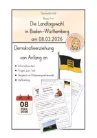 Vorschau - Arbeitsblätter - Landtagswahl Baden-Württemberg 2026 I Klassensprecherwahl - Deckblatt