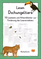 Vorschau - Arbeitsblätter - Lesen Dschungeltiere - Leseverstehen - Deckblatt