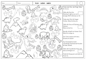 Vorschau - Arbeitsblätter - lesen - suchen - malen Dinosaurier Dinos - Seite 1
