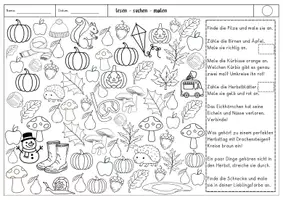 Vorschau - Arbeitsblätter - lesen - suchen - malen Herbst Satzebene - Seite 1