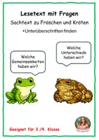 Vorschau - Arbeitsblätter - Lesetext Frosch und Kröte mit Fragen - Deckblatt