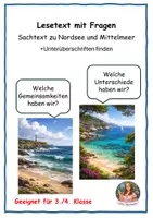 Vorschau - Arbeitsblätter - Lesetext Nordsee und Mittelmeer mit Fragen - Deckblatt