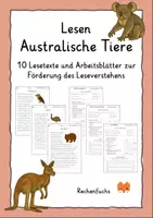 Vorschau - Arbeitsblätter - Lesen Australische Tiere - Leseverstehen - Deckblatt