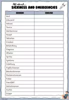 Vorschau - Arbeitsblätter - Wörterliste sickness & emergencies - FREEBIE! - Seite 1
