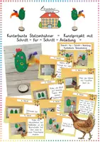 Vorschau - Mal- und Bastelvorlagen - Ostern: Kunterbunte Stelzenhühner als Ostergeschenk (Basteln) - Kunst - Kl. 3/4 - Deckblatt