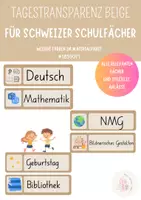 Vorschau - Präsentationen/Tafelbilder - Tagestransparenz im Beigeton - Schweizer Schulfächer (Visualisierung) - Deckblatt