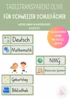 Vorschau - Präsentationen/Tafelbilder - Tagestransparenz Olive Grün - Schweizer Schulfächer (Visualisierung) - Deckblatt