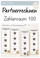 Vorschau - Stationenlernen - Katzen-Partnerrechnen: Subtraktion mit Zehnerübergang ZR 100 (ZE - E) - Deckblatt