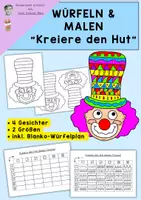 Vorschau - Mal- und Bastelvorlagen - Würfeln und Malen, Würfel deinen Clownhut zum Fasching - Deckblatt