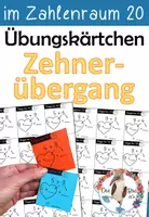 Vorschau - Arbeitsblätter - Zehnerübergang / Zehnerüberschreitung - Addition & Subtraktion im Zahlenraum 20 - Übungskärtchen - Deckblatt