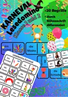 Vorschau - Spiele - Karneval Lesen Grundschule – Lesedomino Karneval / Fasching Klasse 1 und 2, differenziert - Deckblatt