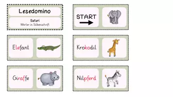 Vorschau - Spiele - Lesedomino "Safari-Tiere" - Anlaute, Wörter, Silbenschrift - Seite 3