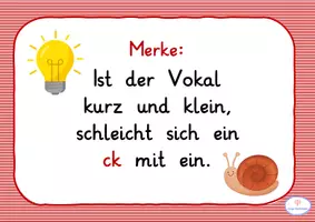 Vorschau - Poster - Rechtschreibung Merksatz ck kurzer Vokal Rechtschreibregel - Seite 1