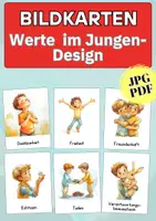 Vorschau - Bildkarten - Werte-Bildkarten Kinder – 48 Karten mit Jungen-Illustrationen für Wertebewusstsein und Sprache - Deckblatt