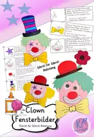 Vorschau - Mal- und Bastelvorlagen - Bastelvorlage / Fensterbilder Clown (verschiedene Vorlagen + Beispielbilder) für Karneval / Fasching - Deckblatt