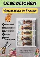 Vorschau - Mal- und Bastelvorlagen - Lesezeichen Highlandkühe im Frühling 1. bis 6. Klasse - Seite 1
