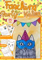 Vorschau - Arbeitsblätter - Kunst Fasching/Karneval/ Neujahr: Party Katze - Deckblatt