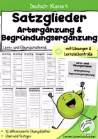 Vorschau - Arbeitsblätter - Satzglieder – Artergänzung & Begründungsergänzung | Arbeitsblätter, Übungen & Lernzielkontrolle mit Lösungen - Deckblatt
