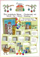 Vorschau - Mal- und Bastelvorlagen - Frühling / Kunstprojekt: Drei kunterbunte Hühner (Malen) - Kunst - Kl. 2/3 - Deckblatt