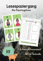 Vorschau - Arbeitsblätter - Lesespaziergang "Die Faschingsfeier" - Deckblatt