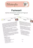Vorschau - Arbeitsblätter - Fastenzeit: Differenzierter Text mit Fragen und Lösung - Deckblatt